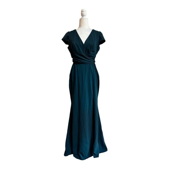 Dress The Population Evie Pine Green Gown Cap Sleeve Open Back Womens Size L - Picture 2 of 16
